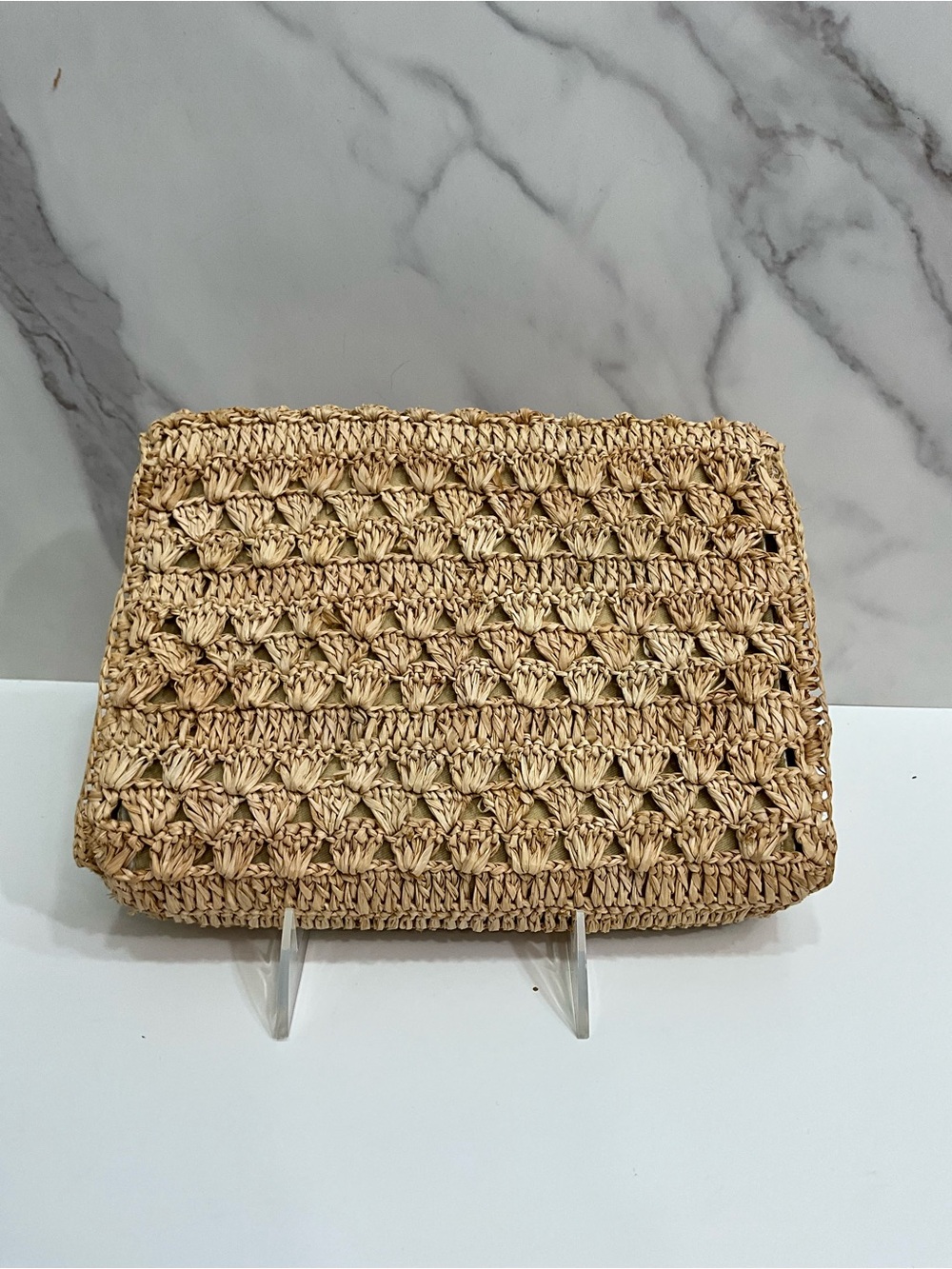 J. MCLAUGHLIN Raffia Woven Bamboo Clasp Clutch Resort Wedding Bag - Picture 3 of 8
